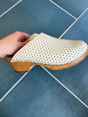 Vintage Cream Perforated Leather Clog Mule